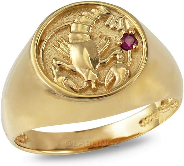 10K Yellow Gold Genuine Ruby July Birthstone Cancer Zodiac Ring