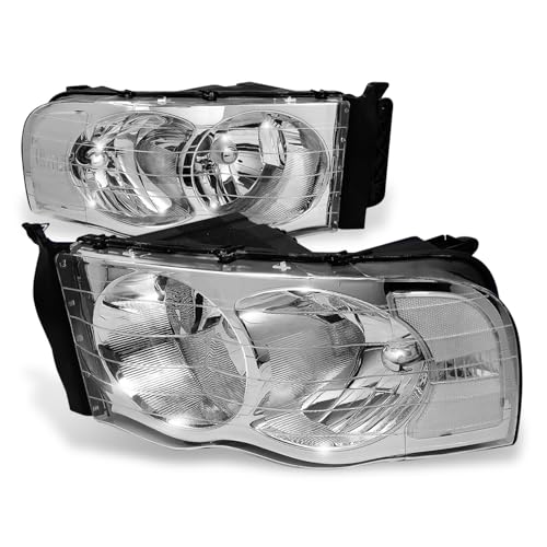 Image of Auto Dynasty Headlights for 02-05 Dodge Ram 1500 2500 3500, Chrome Clear | Headlights Assembly for 02-05 Dodge Ram 1500 2500 3500, Driver and Passenger Side Halogen Headlamps Replacement, Chrome Clear