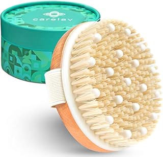 Premium 100% Vegan Round Dry Brushing Body Brush with Soft Bristles, Exfoliating Scrub Brush for Lymphatic Drainage, Dry Brush with Massage Pins for Skin Detox, Deluxe Gift Box for Women