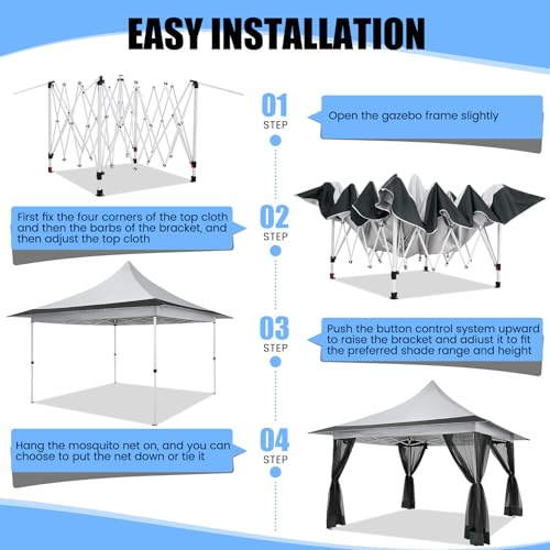 Image of COBIZI 12x12 Pop up Canopy Gazebo on Clearance, Outdoor Canopy Tent with Mosquito Netting & Waterproof Roof Tent carpas para Patio Portable Gazebo for Backyard, Gray