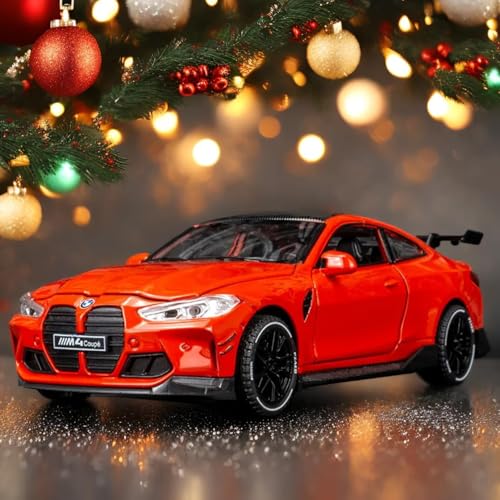 Image of Scale 1:32 B.M.W M4 - Red Alloy Diecast Pullback Metal Car Toy with Sound Light & Opening Doors - Great Gift Toy for Kids