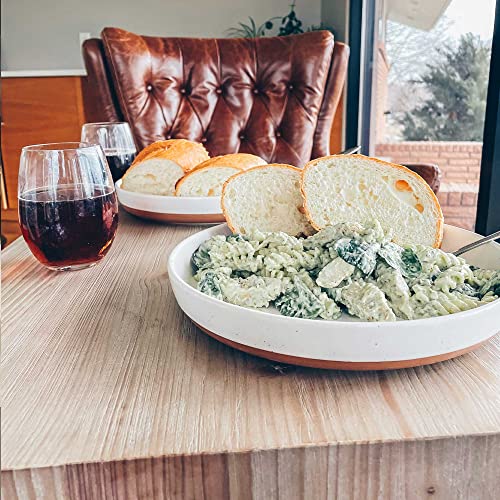 Mora Ceramic Flat Pasta Bowl Set Of 4-35Oz, Microwave Safe Plate With High Edge - Modern Porcelain Dinnerware For Kitchen And Eating, Large Wide Bowls/Plates For Serving Dinner, Salad, Etc- Vanilla #TOP4