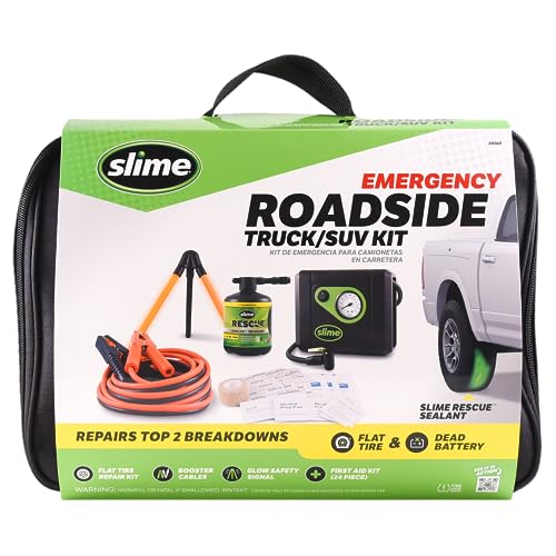 Image of Slime 50160 Emergency Roadside Kit with Flat tire Repair and Booster Cables for Truck /SUV, Heavy-Duty Vehicles