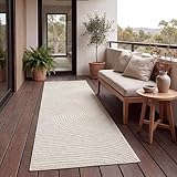 Paco Home Teppich Outdoor Wetterfest, Moderne abstrakte Boho Designs mit 3D Struktur, Pflegeleicht, ideal für Terrasse Wohnzimmer & Küche, Grösse:80x250 cm, Farbe:Creme 2