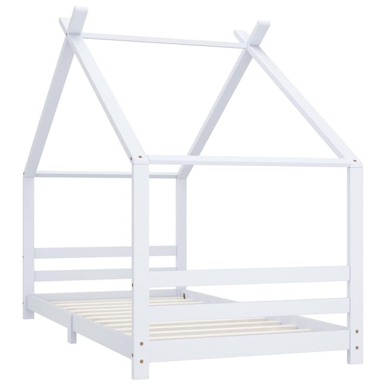 MOONAIRY Kinder-Bettgestell, Bett, Lattenrost, Bettrahmen, Jugendbett, Bed Frame, Weiß Massivholz Kiefer 90x200 cm
