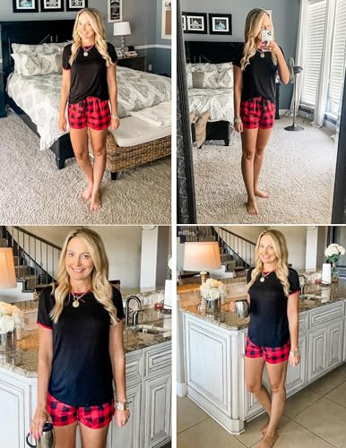 Image of Ekouaer Women Pajama Set Casual Shorts Sets Short Leeve Lounge Set | Soft Sleepwear Top and Shorts for Daily Wear, Home, Party for Mom, Wife