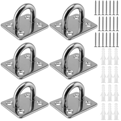 PUCSIQ 6 piastre di copertura in acciaio inox color argento, piastra di copertura per gli occhi in acciaio inox, m6, con occhiello, piastra per l'albero con piastre oculari per barca, sartoria, yoga,