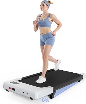Walking Pad with 6% Incline, 300LBS Capacity Under Desk Treadmill for Home Office, Quiet Portable Mini Treadmill with App & Remote Control, No Assembly, Slim Design for Small Spaces