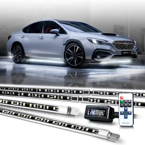 OPT7 Aura Aluminum White Underglow Lights w/Remote Control, 12V Super Bright LED Light Bar, Exterior Waterproof Underbody Lighting Kit, Universal for Car Truck RV Camper Van Golf Cart