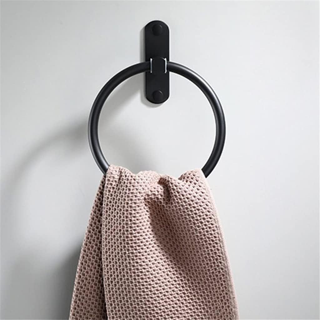 Towel Rack Black Space Aluminum Towel Holder Round Towel Ring Wall Mounted Towel Rack Shelf for Home Hotel Bathroom