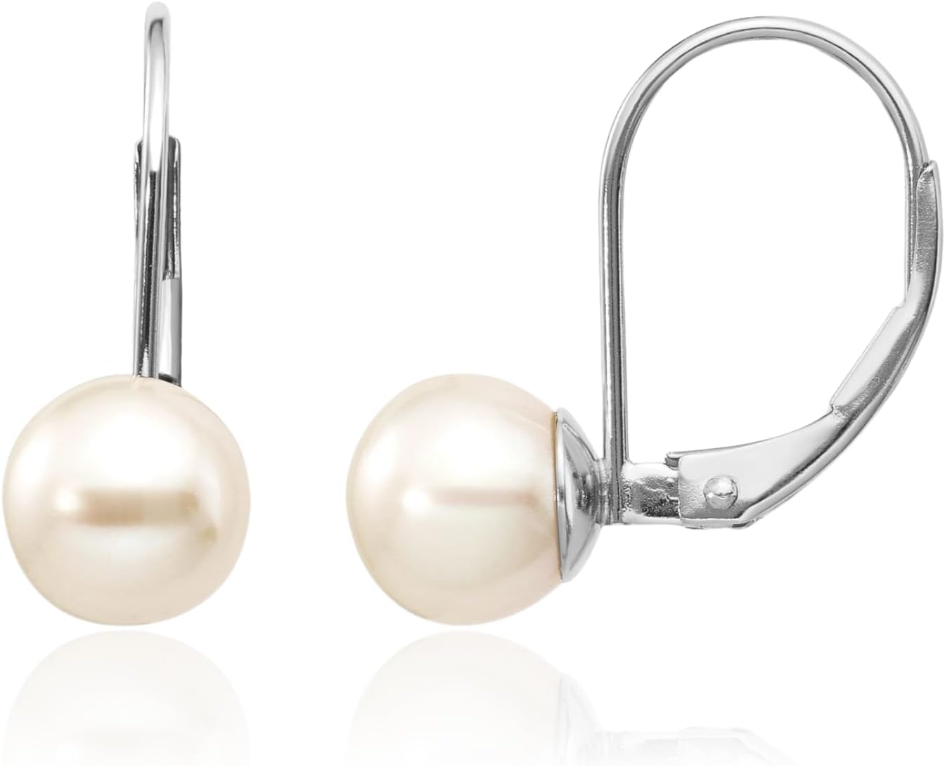 IceCarats 14K Solid White Gold 7mm Freshwater Pearl Small Drop Earrings Prong Set, Lever Back For Her