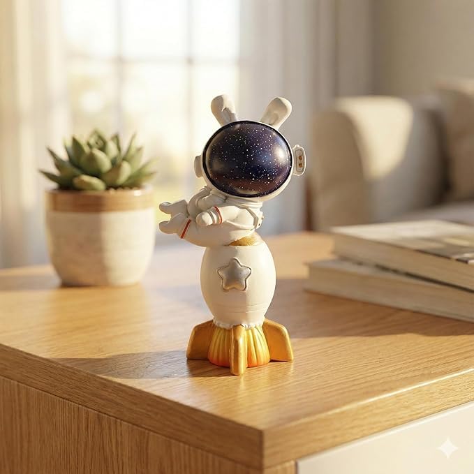 Statuette astronaute lapin de l'espace sur fusée pour décoration de chambre d'enfant