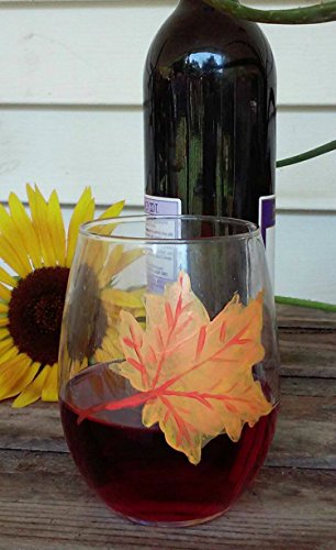 Fall Maple Leaf Hand Painted Stemless Wine Glasses,Set Of 2 #TOP3