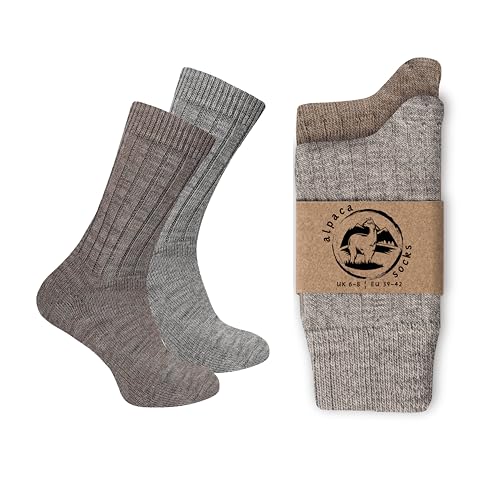 Wonky Line Alpaca Wool Socks for men and women 2 pairs multipack fine knit warm soft cosy natural thermal thick boot socks walking hiking camping