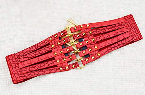 Women's Leather Wide Waist Belt Hollow Out Elastic Stretch Cinch Waistband3