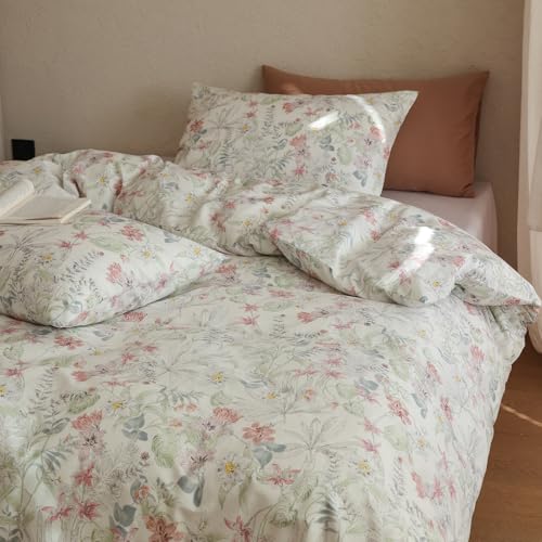 HighBuy Floral Comforter Set Queen Size Soft Garden Botanical Pattern Comforter for Queen Bed,Supper Comfy Cotton Bedding Comforter for College Women Kids Teens,3 Piece Bedding Set All Season