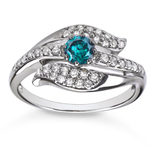 Sterling Silver 5/8CTTW Blue and White Diamond Ring