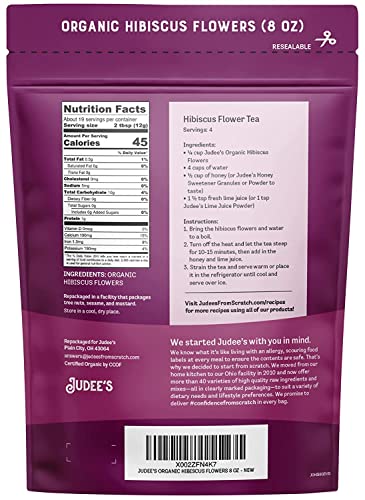 Judee's Organic Hibiscus Flowers 8 Oz - Non-Gmo - Gluten-Free And Keto-Friendly - Add To Tea And Beverages - Great For Decorating Baked Goods And Dishes #TOP1
