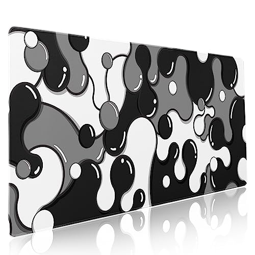 Image of Black White Grey Mouse Pad XXL Anime Cool Geometric Japanese Extended Desk Mat 90X40 CM Non-Slip Rubber Base Stitched Edge Large Mousepad for Gaming Laptop Computer Desktop 35.4x15.7 Inch