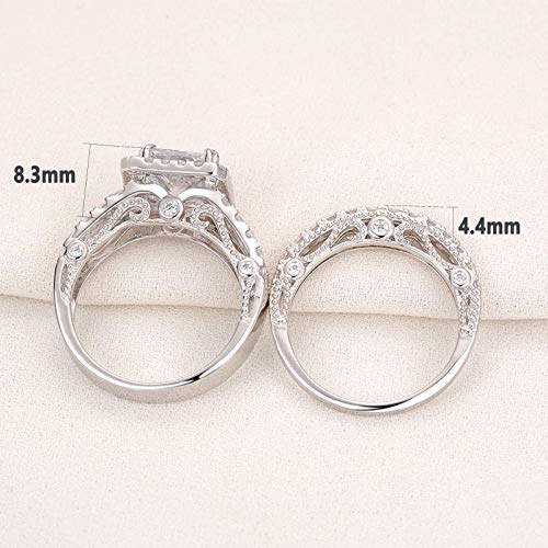 Wuziwen 4Ct Engagement Rings For Women Sterling Silver Cubic Zirconia Wedding Bridal Ring Set Size 7 #TOP5