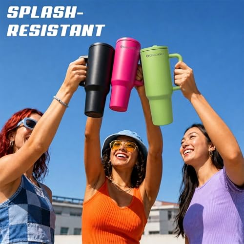 Image of CHKOKKO Stainless Steel Tumbler with Straw & Side Handle 1200ML Leak-Proof Travel Mug | Hot and Cold Double Insulated 1.2L Premium Water Bottle for Travel Gym & Office Use