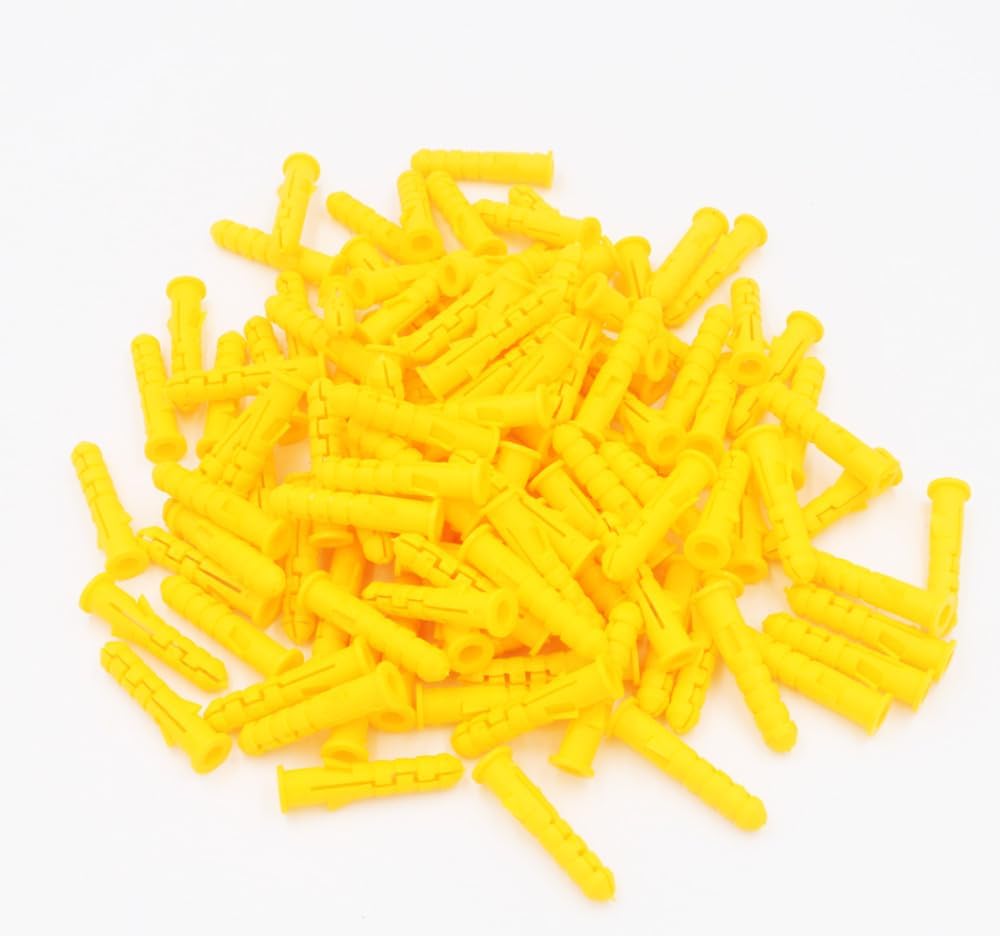 6x30mm Ribbed Plastic Anchor Wall Plastic Expansion Pipe Tube Wall Plugs Yellow - (Specification: M6, Length: 2000PCS)