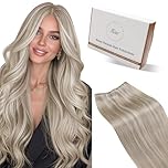 Hetto Weft Hair Extensions Real Human Hair Ash Blonde Highlights Light Blonde 18 Inch 100g - Salon Weft Hair Extensions Sew in Human Hair Wefts Hand-Tied, Durable for Full Head Styling #18/613