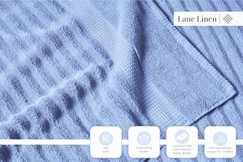 Image of LANE LINEN 100% Cotton Bath Towel - 6 Piece Set - Hotel Grade Luxury Zero Twist Cotton - 2 Bath, 2 Washcloths, 2 Hand Towels for Bathroom - Super Soft, Quick Dry & Highly Absorbent - Cerulean Blue