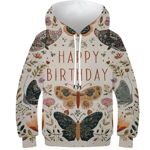 Sweat à capuche garçon fille imprimé papillon manches longues taille 12 ans