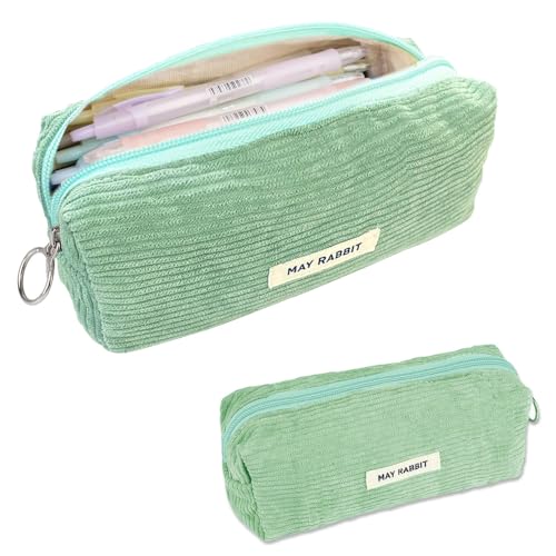Topfunyy Cute Pencil Case Green Corduroy Student Large Pen Pouch Bag Cosmetic Bag Office Stationery Organizer for Teenage Boys Girls - Image 2