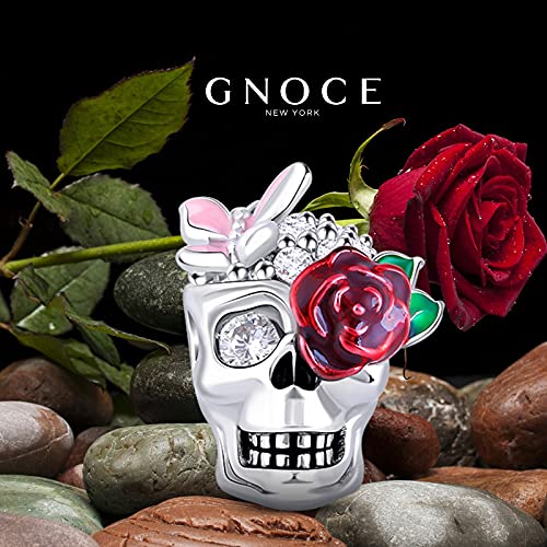 Gnoce Sugar Skull Charm For Bracelets S925 Silver Charm For Women Fit Us European Bracelets Necklaces (Rose Skull) #TOP1