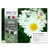 ONLYU 18XL Multipack Druckerpatronen Kompatibel für Epson 18XL Patronen für Epson Expression Home XP-322 XP-215 XP-312 XP-305 XP-205 XP-225 XP-315 (12er-Pack 6 Schwarz 2 Cyan 2 Magenta 2 Gelb)