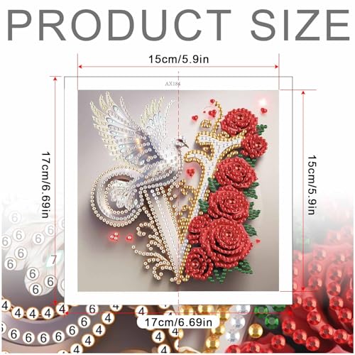 Image of AiYuanzsh 5D DIY Diamond Art Kits for Adults Letter V, Vintage Rose & Dove Floral Special Shape Diamond Painting, Alphabet Diamond Art for Home Wall Decoration and Valentine's Day Gift 17x17cm