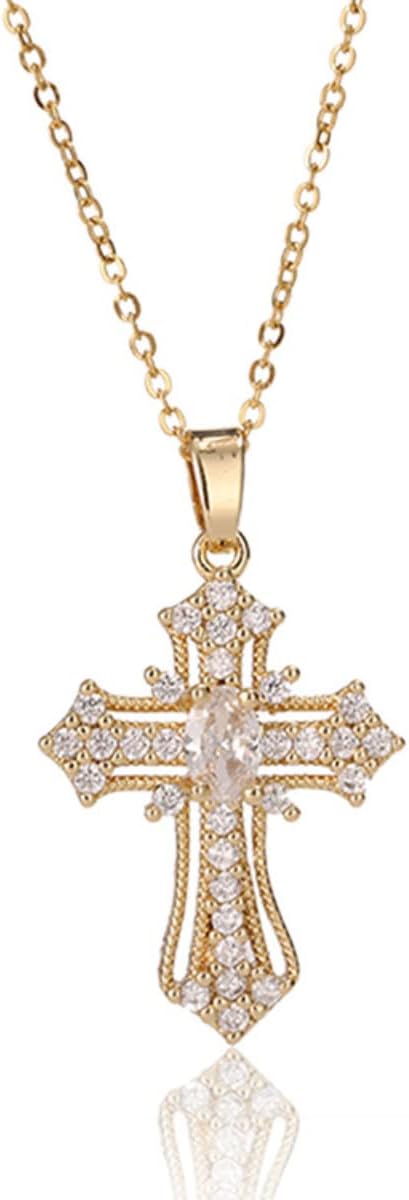 Gold Cross Necklace for Women - Handmade CZ Dainty Faith Pendant Necklace, 18K Plated Hypoallergenic Jewelry Gifts