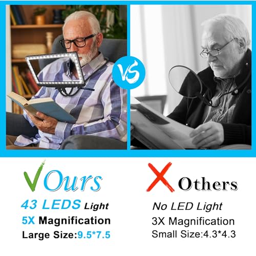 5X-Large-Hands-Free-Magnifying-Glass-with-43-Ultra-Bright-LEDs-Light-for-Reading-Full-Book-Page-Magnifier-Flexible-Gooseneck-Magnifier-for-Neck-Wear-Repair-Sewing-Low-Vision-Elderly
