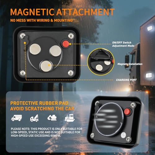 Image of Nilight 12LED Magnetic Wireless Trailer Lights 2PCS White | Rechargeable Portable Hazard Beacon Warning Light Emergency Strobe Light for Trucks Trailers Vehicles Cars Bus Surface Mount