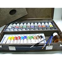 Maimeri Valigetta In Legno Colori Olio CLASSICO - Set 11 Tubi (20ml + 60ml), 3 Pennelli, Tavolozza, Olio Di Lino, Made In Italy, Cassetta Lusso Regalo