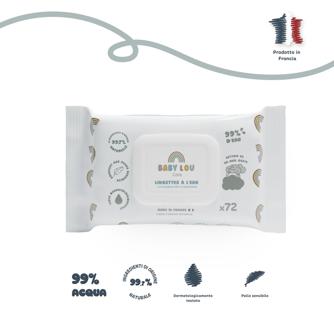 Salviette d'acqua 12 x 72 bustine | Salviette per neonati morbide e rilassanti | Adatto dalla nascita | Adatto per pelli sensibili | 99,7% di ingredienti di origine naturale |Made in