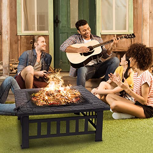 SINGLYFIRE 32 Inch Fire Pit Table for Outside Square Metal Firepit