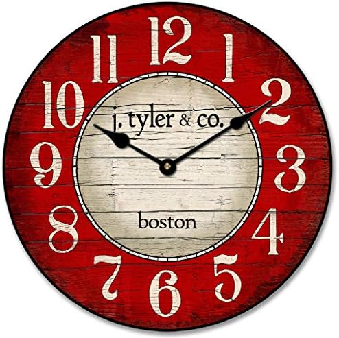 Boston Red Vintage Wall Clock | Ultra Quiet Quartz Mechanism | Hand Made in USA Beautiful Crisp Lasting Color | Comes in 8 Sizes | 48 Inch