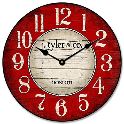 Boston Red Vintage Wall Clock | Ultra Quiet Quartz Mechanism | Hand Made In Usa Beautiful Crisp Lasting Color | Comes In 8 Sizes | 48 Inch #TOP3