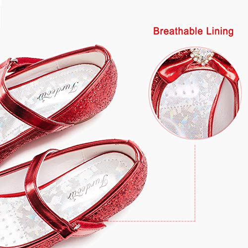 Furdeour Mary Jane Red Shoes For Toddler Girls Wedding Party Prom Sequins Glitter Flower Girls Shoes Princess Size 12 6 Yr Dress Up Cosplay Little Girls Party High Heeled Dress Shoes(2701Red 12) #TOP4