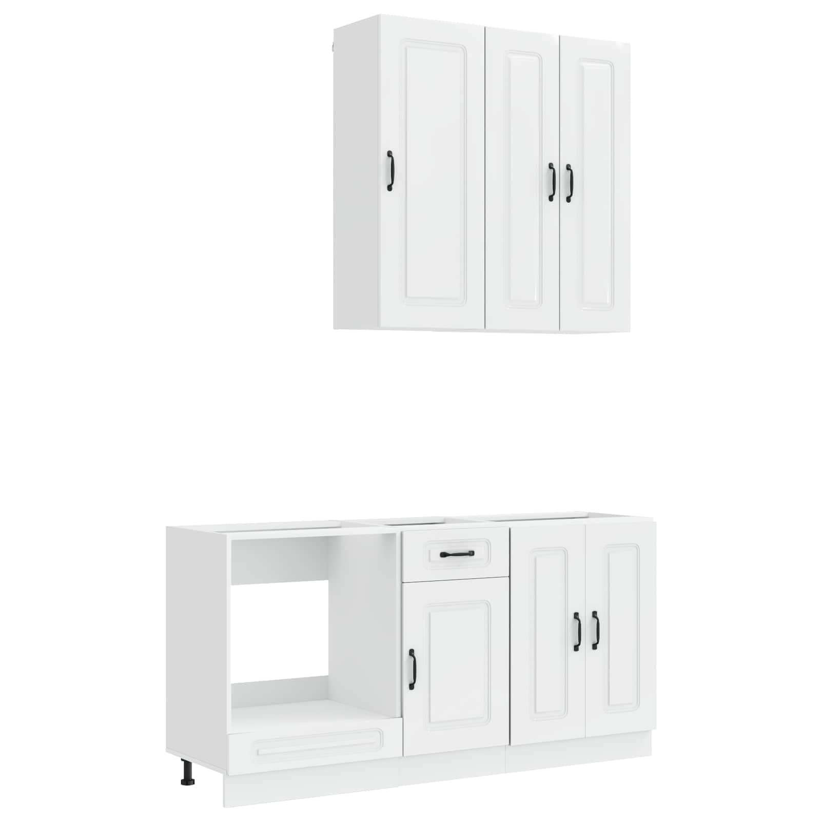 Kalmar Küchenzeile 5-teilig Hochglanz Weiß Küchenblock mit Hängeschrank und Unterschrank Moderne Einbauküche aus Holzwerkstoff für Kleine Küchen und Ferienwohnungen