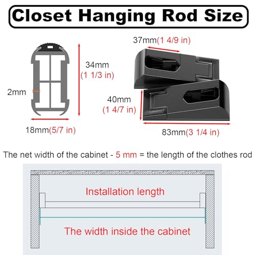 Tringles à vêtements robustes réglables 40-160 cm noires avec fixations - 7
