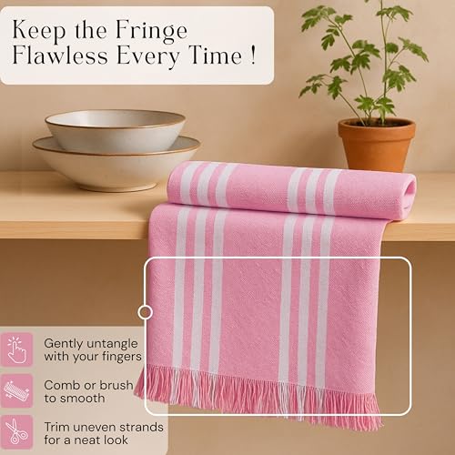 Image of Prewashed Stripe Tea Towels 4 Pack, 16x26 Inches, Dish Cloths for Cooking and Cleaning, Quick Dry Kitchen Rags, Reusable Hand Towels for Drying Dishes and Surfaces - Rose Pink