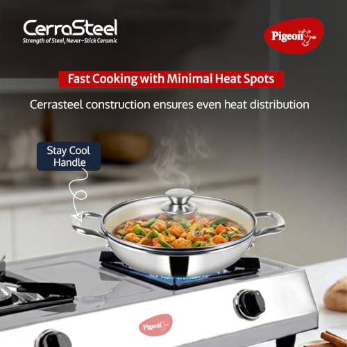 Image of Pigeon Cerrasteel 24cm Ceramic Kadai| Non-Stick| Ceramic Coated| Beige