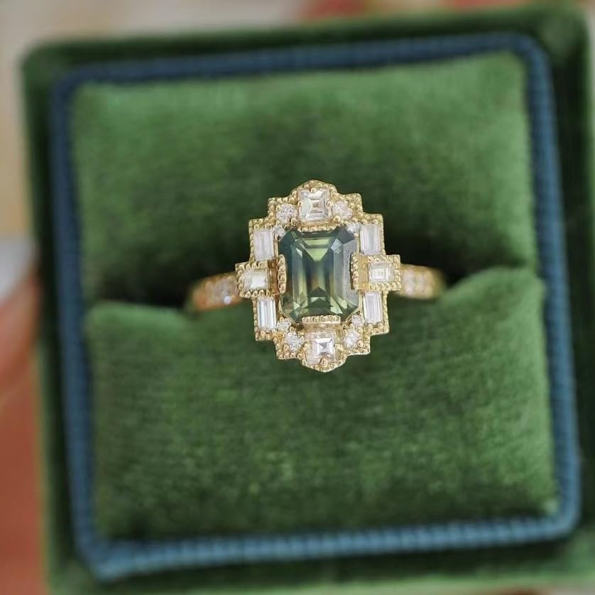 18k gold square diamond sparkling ring, exquisite and luxurious set with grandmother green olivine zircon wedding ring, fashionable women's engagement ring2
