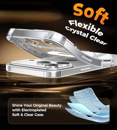 Image of Soft Case for iPhone 17 Pro with 360 Rotating Magnetic Stand, Compatible with Mag-Safe, 4X MIL-Drop Protection, Lightweight Glossy Anti-Yellowing Clear Back Phone Cover for iPhone 17 Pro, Silver