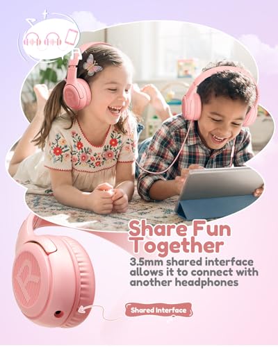 Image of Kids Headphones with Microphone Foldable Stereo Tangle-Free 3.5mm Jack Wired Cord On-Ear Headset for Children /Teens /Boys /Girls /Smartphones /School /Kindle /Airplane Travel /Plane /Tablet (Pink)