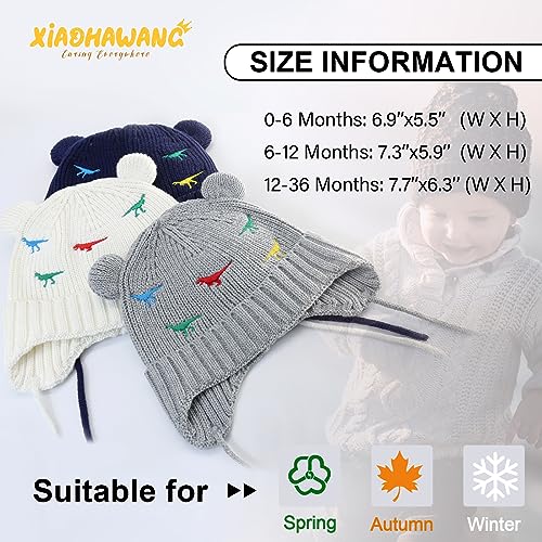 XIAOHAWANG Cute Bear Infant Winter Hat Toddler Knit Baby Beanie Boys Girls Dinosaur Beenies Hats with Ear Flaps(T-Grey,2-3 Years)